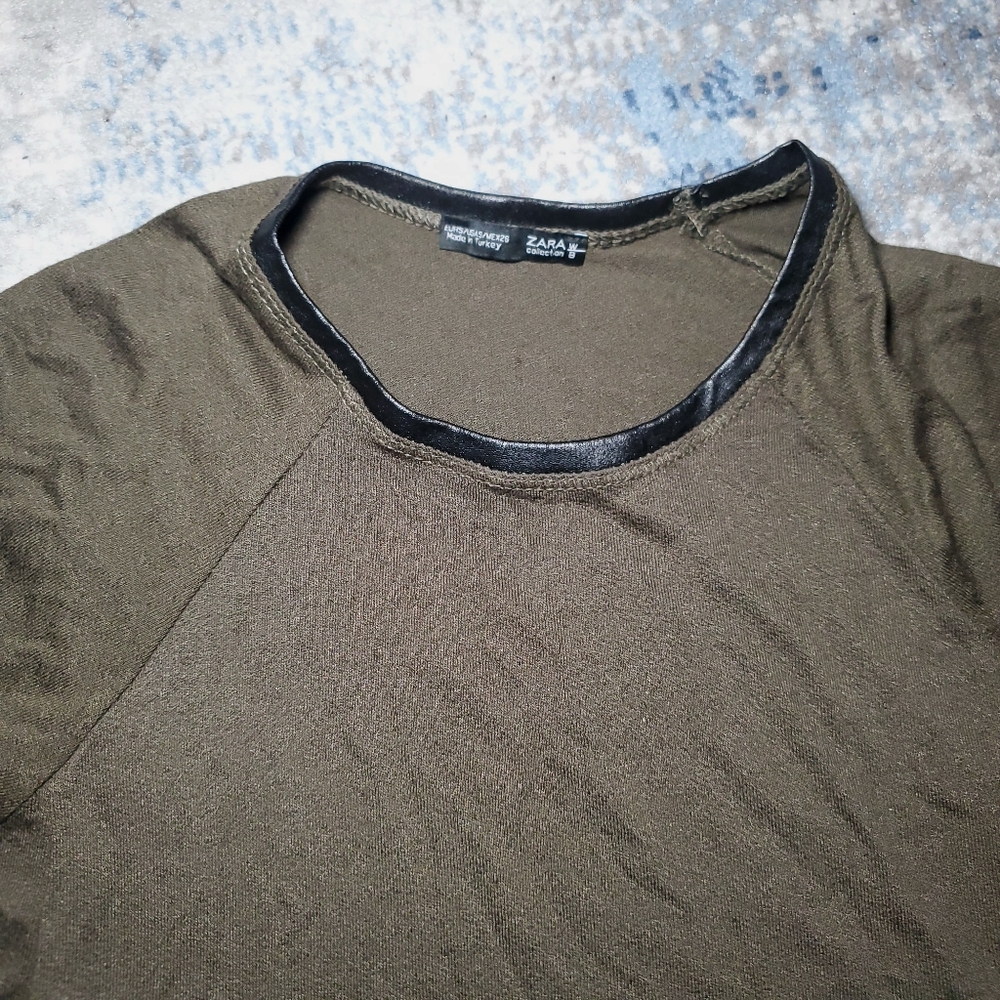 Zara Woman Collection Olive Green High Low Tunic Top Size Small